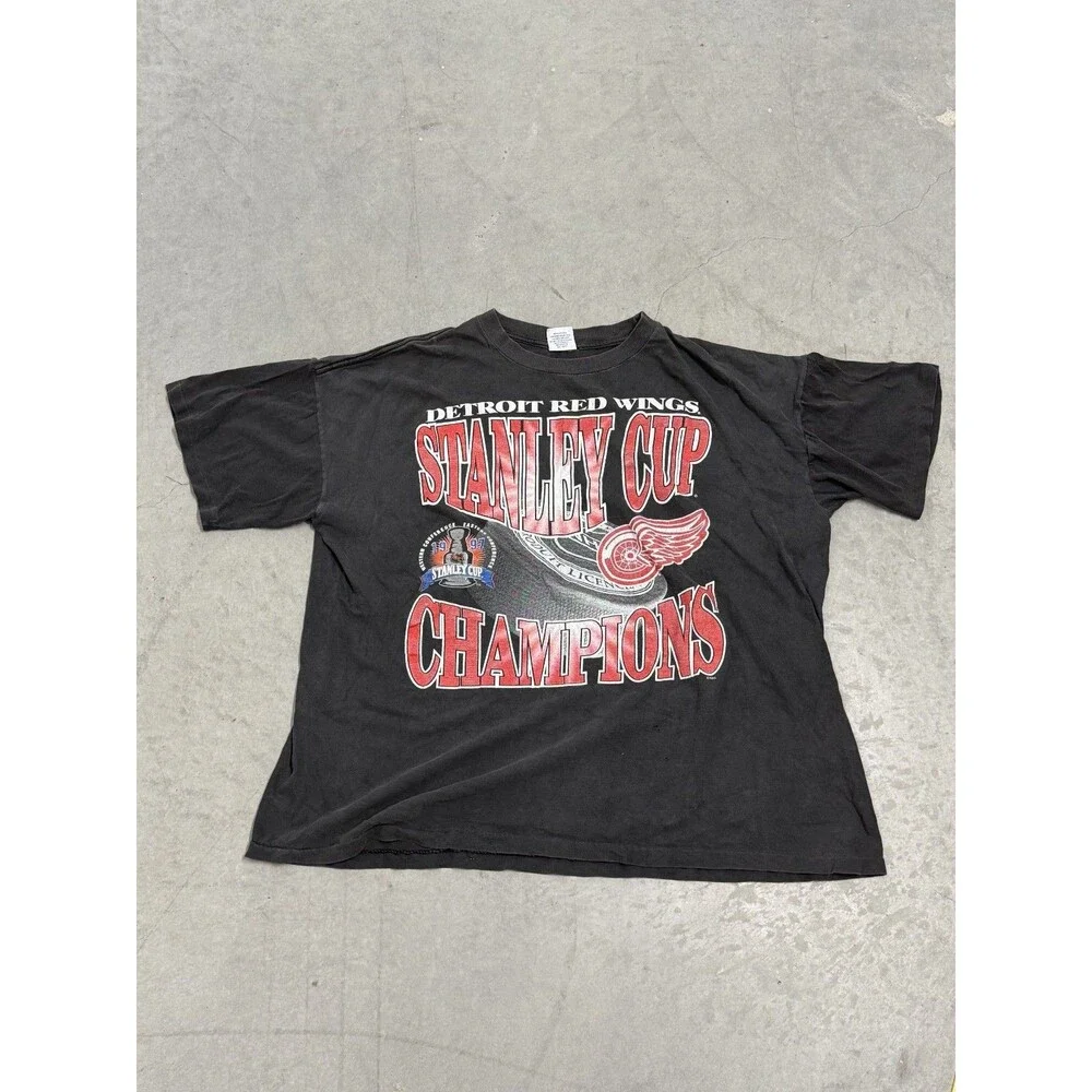 Vintage 1997 Detriot Red Wings Stanley Cup T Shirt Single Stitch Size XL Boxy